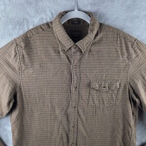 J. Crew Slim Brown Plaid Cashmere Blend Button Down Flannel Shirt Mens Large